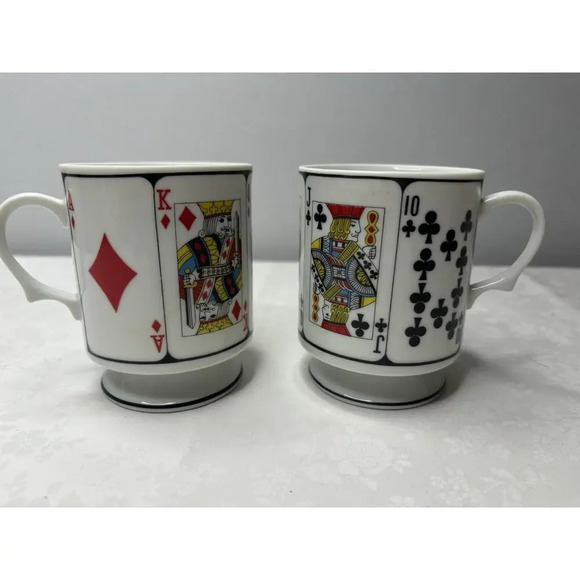 King Other - Set Of 2 Straight Royal Flush/Ace King Queen Jack Ten Of Diamonds Pedestal Mug